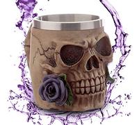 Chope ''Don Juan begone'' - Gobelet crane (0,35l) avec poignée d'os - rose pourpre - Hauteur 11 cm - Décoration tête de mort