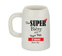 Chope en céramique 500 ml personnalisée Papy - « Une super bière pour un super papy d’amour » - Cadeau grand-père original - Noël, anniversaire, fête des grands-pères - Impression directe durable