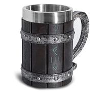 Chopes à Bière, Nordique Viking Rune Verres à Bière Grande Chope à Bière en Chope en Chope à Café avec Acier Inoxydable Bois Résine 3D, Mugs pour Hommes, Cadeau de Fête des Pères 550 ml