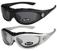 Choppers - Lot de 2 paires de lunettes de soleil avec rembourrage claires femmes hommes - 1x Modèle 01 (noir / teinte noir) et 1x Modèle 05 (argenté / pratiquement transparente) - Modèle 01 + 05 -