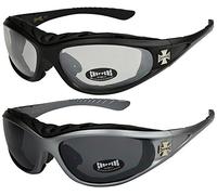 Choppers - Lot de 2 paires de lunettes de soleil avec rembourrage claires femmes hommes - 1x Modèle 02 (noir/pratiquement transparente) et 1x Modèle 07 (anthracite/teinte noir) - Modèle 02 + 07 -