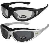 Choppers - Lot de 2 paires de lunettes de soleil avec rembourrage claires femmes hommes - 1x Modèle 02 (noir / pratiquement transparente) et 1x Modèle 04 (argenté / teinte noir) - Modèle 02 + 04 -