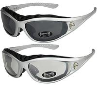 Choppers - Lot de 2 paires de lunettes de soleil avec rembourrage claires femmes hommes - 1x Modèle 04 (argenté/teinte noir) et 1x Modèle 05 (argenté/pratiquement transparente) - Modèle 04 + 05 -