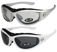Choppers - Lot de 2 paires de lunettes de soleil avec rembourrage claires femmes hommes - 1x Modèle 05 (argenté/pratiquement transparente) et 1x Modèle 08 (blanc/teinte noir) - Modèle 05 + 08 -