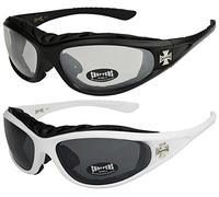 Choppers - Lot de 2 paires de lunettes de soleil moto avec rembourrage claires femmes hommes - 1x Modèle 02 (noir/pratiquement transparente) et 1x Modèle 08 (blanc/teinte noir) - Modèle 02 + 08 -