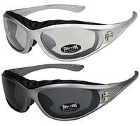 Choppers - Lot de 2 paires de lunettes de soleil moto avec rembourrage femmes hommes - 1x Modèle 05 (argenté/pratiquement transparente) et 1x Modèle 07 (anthracite/teinte noir) - Modèle 05 + 07 -