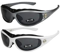 Choppers - Lot de 2 paires de lunettes de soleil moto motard avec rembourrage unisexe femmes hommes - 1x Modèle 07 (anthracite/teinte noir) et 1x Modèle 08 (blanc/teinte noir) - Modèle 07 + 08 -