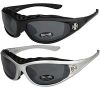 Choppers - Lot de 2 paires de lunettes de soleil moto motard biker avec rembourrage unisexe femmes hommes - 1x Modèle 01 (noir/teinte noir) et 1x Modèle 04 (argenté/teinte noir) - Modèle 01 + 04 -