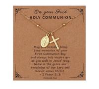 chorfla Collier avec croix de baptême pour filles, collier catholique Vierge Marie en forme de cœur pour confirmation, première communion, bijou religieux chrétien, cadeau pour filles et femmes
