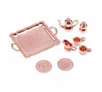 Chosertory 8 èces Service à Thé en Alliage Plateau Décoré Accessoire Scène Cuisine Miniature Créatif pr Jeu D'imagination, Or Rose