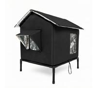 Chosertory Abri pour Chats Extérieur Élevé Niche Réfléchissantes Autour des Ouvertures Structure Résistante aux Intempéries Toit à Pignon et Base Stable Adapté à Cour Balcon Porche, Noir, M