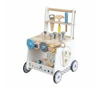 Chosertory Chariot d'Activité Bébé en Bois Éducatif Pousseur Jouet d'Éveil Chariot à Outils avec Engrenages Horloge Formes et Rangement Peinture à l'eau Convient