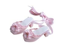 Chosertory Chaussures à pour Poupée BJD Mule Lolita Ruban Nœud Accessoire Doll Heels Backless en Tissu Aspect Soigné sous Tous Les Angles Adaptées à l'Exposition , Rose , Rose Clair