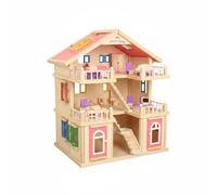 Chosertory Maison de Jeu Enfant Maison de Poupée Bois Jouet Éducatif Maison Miniature Structure Robuste Espace Partagé Ouvertures Interactives pour Jeu, Multicolore
