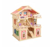 Chosertory Maison de Poupée en Bois Maison de Jeu Villa Espagnole Jeu d'Imitation Architecture Chaleureuse en Bois avec Ouvertures Mobiles pour Histoires, Multicolore