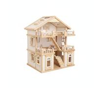 Chosertory Maison de Poupée en Bois Maison de Jeu Villa Espagnole Jeu d'Imitation Architecture Chaleureuse en Bois avec Ouvertures Mobiles pour Histoires, Blanc