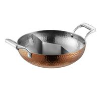 Chosertory Marmite à Double Compartiment Marmite Divisée Casserole en Acier Inoxydable Surface Poli et Externe Martelée Poignées Ergonomiques Adaptée à la Festins à la Maison, Cuivre鸳鸯, 32cm