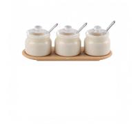 Chosertory Miniature Bocaux Pots Plateau Pot à Épices Cuillères Couvercles Dômes avec Étiquettes à Coller en Plastique Convient aux Maquettes Vitrines Scènes, Nouveau Pot À Épices, Blanc Vintage