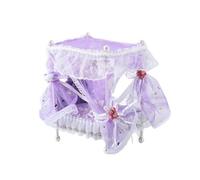 Chosertory Miniature Maison de Poupée Lits Miniatures Meuble Miniature Lit à Baldaquin avec Voilage en Mesh Rubans Noués et Motif Étoilé Matelas Doux et Jupe de, Violet
