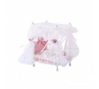 Chosertory Miniature Maison de Poupée Lits Miniatures Meuble Miniature Lit à Baldaquin avec Voilage en Mesh Rubans Noués et Motif Étoilé Matelas Doux et Jupe de, Rose
