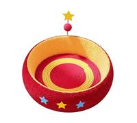 Chosertory Planche à Griffer pour Transformée en Coussin Rond Griffoir Nid de Tapis de Grattage avec Jouet Balle Ressort Matériau Peluche et Tissu, Rond