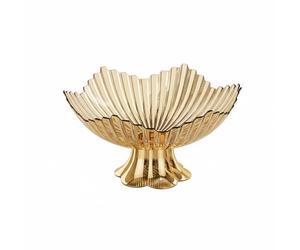 Chosertory Plateau de Service Industriel Bol sur Pied Texturé Design Pétale Nettoyage Simple Paroi Lisse Approprié pour Réunion Familiale Buffet, Or, Fleur Dorée