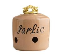 Chosertory Pot à Ail avec Couvercle, Boîte de Rangement en Céramique Compacte, Idéale pour L'ail, Organiser de Travail et Faire Un Bel Objet, CafÉ