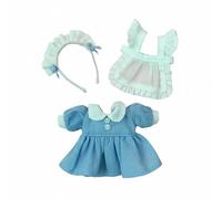 Chosertory Robe de Poupée Tenue Complète Uniforme Tablier Serre-tête Manches Gonflées Froufrous en Tissu pour Corps 1/12 OB11 Standard Tenue de Servante Convient , Bleu Clair