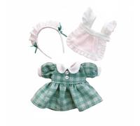 Chosertory Robe de Poupée Tenue Complète Uniforme Tablier Serre-tête Manches Gonflées Froufrous en Tissu pour Corps 1/12 OB11 Standard Tenue de Servante Convient , Vert+Blanc+Carreaux