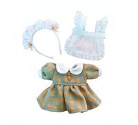 Chosertory Robe de Poupée Tenue Complète Uniforme Tablier Serre-tête Manches Gonflées Froufrous en Tissu pour Corps 1/12 OB11 Standard Tenue de Servante Convient , Carreaux Orange+Bleu