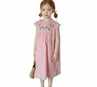 Chosertory Robe Fleurie Fille Robe Été Enfant Robe Brodée Robe Volantée Matière Légère Agréable Mouvement Fluide Finitions Volants Ludiques Adaptée aux, 130CM