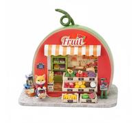 Chosertory Scène Industrielle Maquette Miniature Boutique Fruit Maison Miniature Kit Maquette Décor Étagère Bureau Structure en Résine Bois Textile avec LEDs, Orange+Chat+Fruit