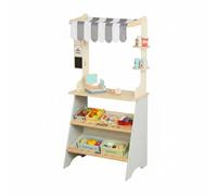 Chosertory Stand Enfant Jeu d'Imitation Marché Bois Jouet Comptoir Accessoires Interactifs Apprentissage Caisse Simulation Convient au Jeu d'Intérieur Animation Préscolaire Apprentissage Social