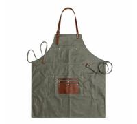 Chosertory Tablier Imperméable de Cuisine Tablier de Travail Tablier à Bavette Tablier avec Poches en Toile Épaisse et Cuir Véritable Ajustement Confortable, 7090军绿, 均码