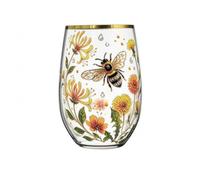Chosertory Verre à Boire en Acrylique Gravure Florale Imprimée Dessus Structure Arrondie sans Pied Finition Transparente et Liseré Doré Adapté au Quotidien et, Transparent, Abeille