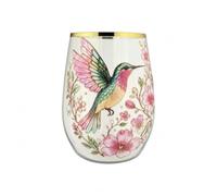 Chosertory Verre à Boire en Acrylique Gravure Florale Imprimée Dessus Structure Arrondie sans Pied Finition Transparente et Liseré Doré Adapté au Quotidien et, Transparent, Colibri
