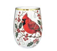 Chosertory Verre à Boire en Acrylique Gravure Florale Imprimée Dessus Structure Arrondie sans Pied Finition Transparente et Liseré Doré Adapté au Quotidien et, Transparent, Oiseau Rouge