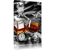 Choses homme avec le whisky et Horloge noir / blanc Taille: 80x60 sur toile, énorme XXL Photos complètement encadrée avec civière, art impression sur murale avec cadre, moins cher que la peinture ou la peinture à l'huile, aucune affiche ou un poster