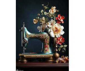 CHOSIGHT 5D Kit de Broderie Diamant Machine À Coudre - DIY Peinture Complète avec Diamond Painting Fleur Ronds en Cristal Strass - Artisanat Mural DIY pour Décoration de Maison - 30x40 cm