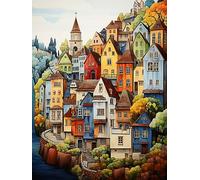 CHOSIGHT 5D Kit de Broderie Diamant Ville Européenne - DIY Peinture Complète avec Diamond Painting Abstrait Ronds en Cristal Strass - Artisanat Mural DIY pour Décoration de Maison - 30x40 cm