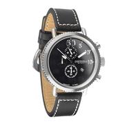 chotovelli Vintage Pilot 7200.11 Montre chronographe pour homme, bracelet en cuir noir, 48 mm, 100 m