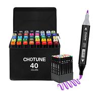 CHOTUNE 40 Couleurs Marqueurs, Alcohol Markers Set, Marqueur Permanent À Pointe Douce Avec Sac et Base Noirs