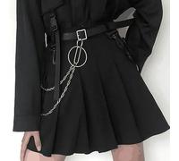 CHOUBAGUAI Chemisier Gothique Noir Femme Vêtements Esthétiques Femme Punk Haut à Manches Longues Emo Jupe Ensemble Mode E-Girl Y2k Top Grunge T-Shirts-Jupe Envoyer Ceinture-M
