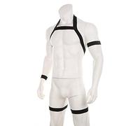 CHOUBAGUAI Harnais dos nu pour homme - Lingerie sexy avec brassard et bretelles - Noir - Taille unique