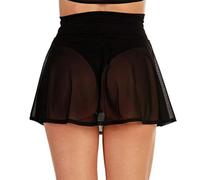 CHOUBAGUAI Jupe en Maille Transparente pour Femme, Jupe Patineuse Taille Haute de Couleur Unie, Couverture de Plage, Noir, L