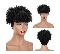 Chouchou - 1 pièce - Boucles synthétiques avec frange - Cordon de serrage court - Extension de queue de cheval pour femme - Afro High Puff - Perruque synthétique pour femme (002)