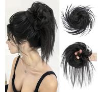 Chouchou 100 % humain désordonné - Postiche avec bande élastique pour queue de cheval/mariage - Extensions bouclées teintables - Blond miel fraise - 29 g