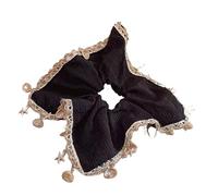 Chouchou carré Écharpe carrée en coton et lin, Style complexe, coquille d'étoile de mer, anneau cheveux, cravate dentelle for gros intestin, 1 pièce(Black)