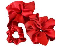 Chouchou carré Foulard carré rouge satiné rétro, cravate for cheveux du gros intestin, accessoire, élastique, corde, bandeau élégant(Set of 3)