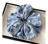 Chouchou cheveux 2pc Large Size Hair Scrunches Denim Scrunchies Big Ponytail Hairties(Blue)